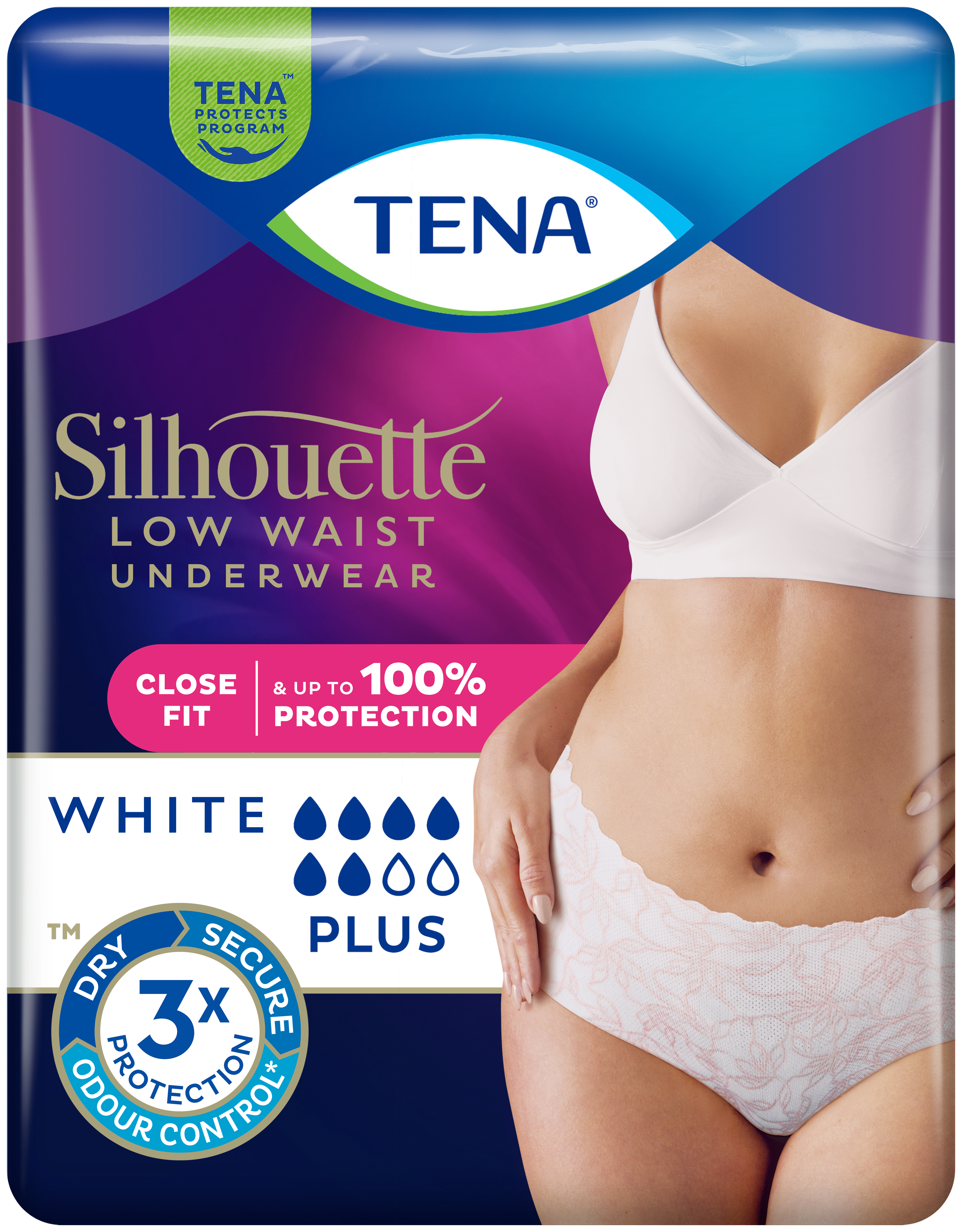 Confezione di TENA Silhouette Plus a Vita Bassa Bianche